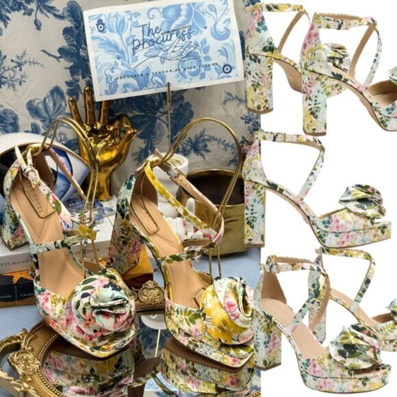 🆕 TED BAKER 🧿 NWOT MADDY Satin Flowers Heeled Sandals, Sz 36 US 6 - Picture 1 of 16